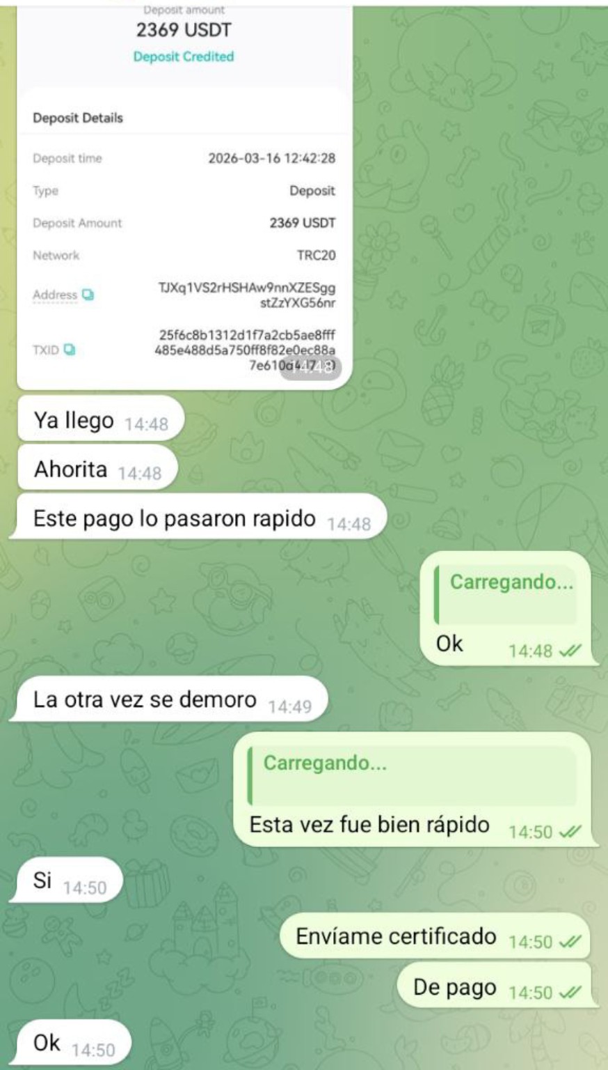 Feedback de retiro recibido